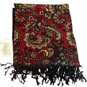 New Dana Xu Reversible Paisley Scarf / Wrap Wool (100%) Handmade With Tags